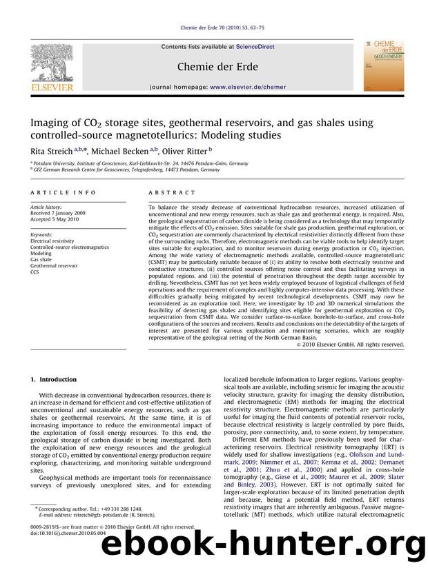 Imaging of CO2 storage sites, geothermal reservoirs, and gas shales using controlled-source magnetotellurics Modeling studies by Rita Streich