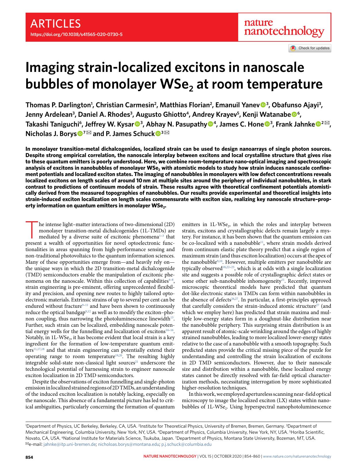 Imaging strain-localized excitons in nanoscale bubbles of monolayer WSe2 at room temperature by unknow