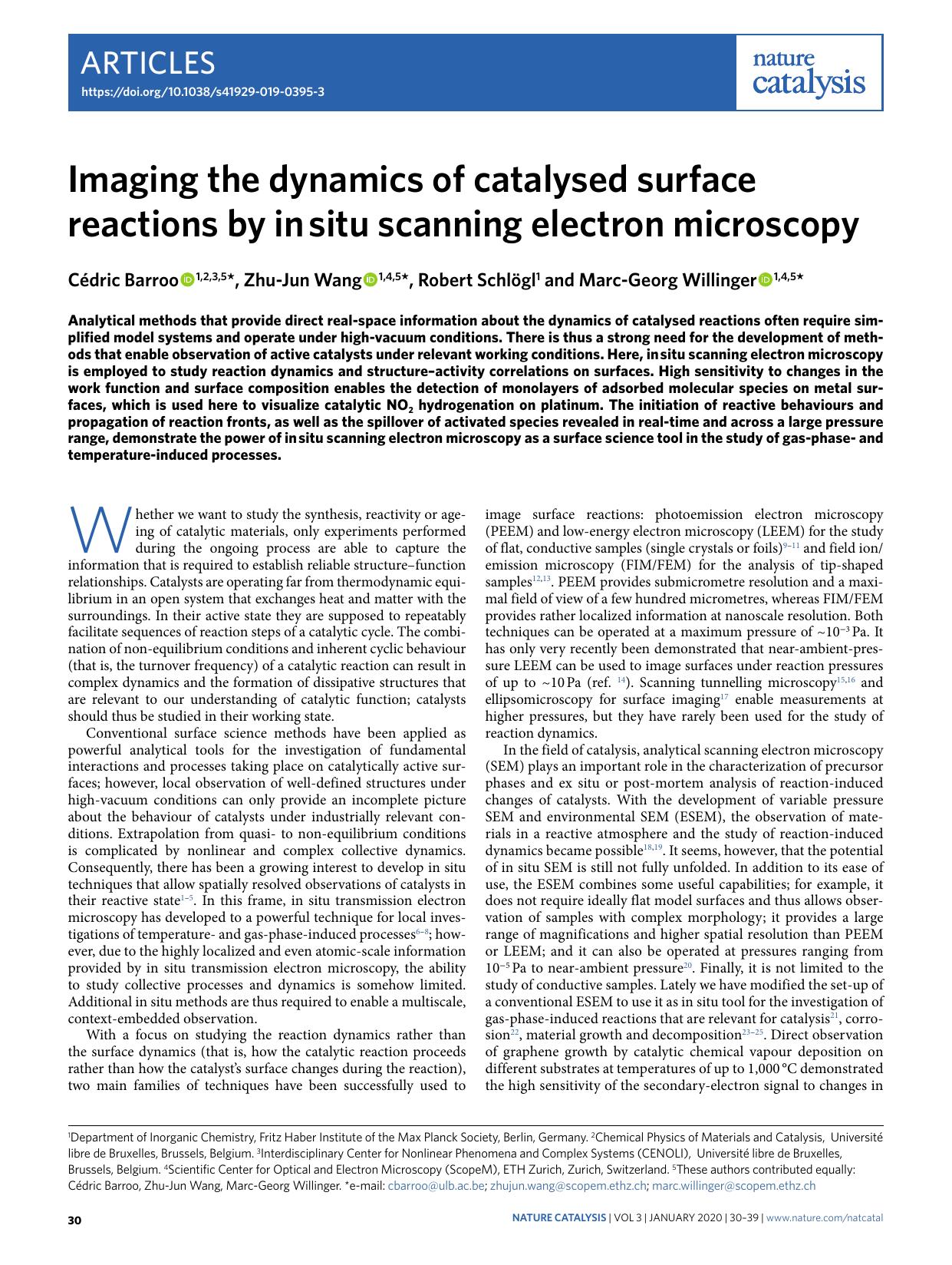Imaging the dynamics of catalysed surface reactions by in situ scanning electron microscopy by Cédric Barroo & Zhu-Jun Wang & Robert Schlögl & Marc-Georg Willinger