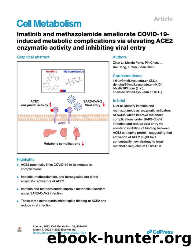 Imatinib and methazolamide ameliorate COVID-19-induced metabolic complications via elevating ACE2 enzymatic activity and inhibiting viral entry by unknow