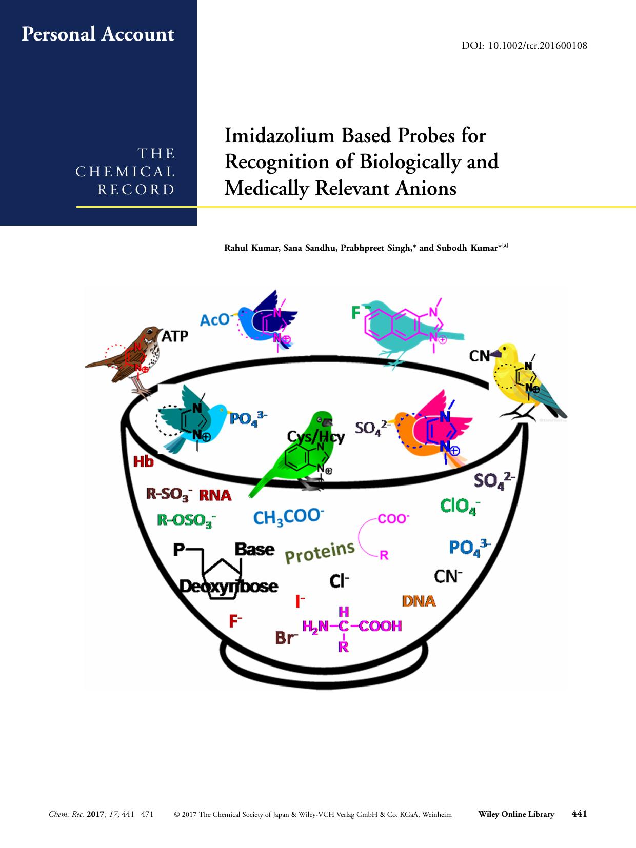 Imidazolium Based Probes for Recognition of Biologically and Medically Relevant Anions by Unknown