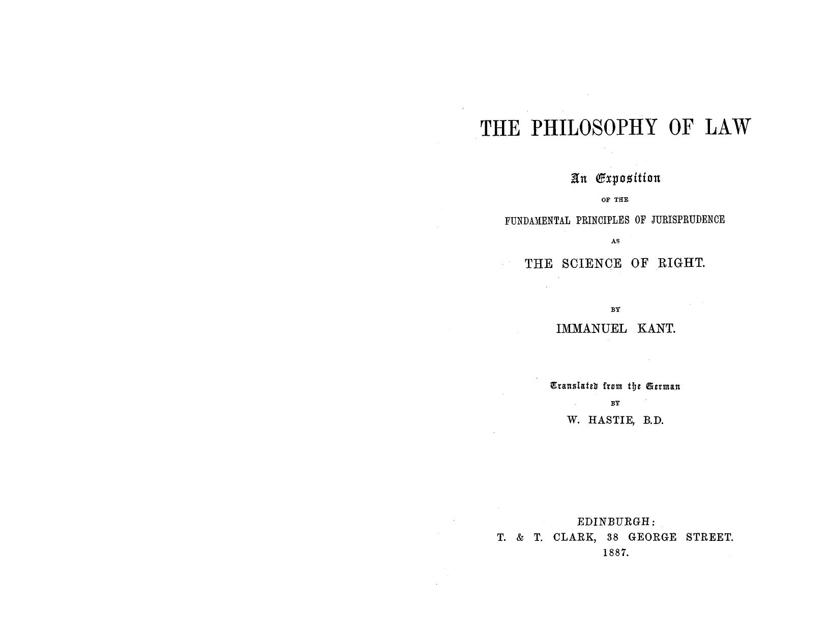 Immanuel Kant - The Philosophy of Law by 1887