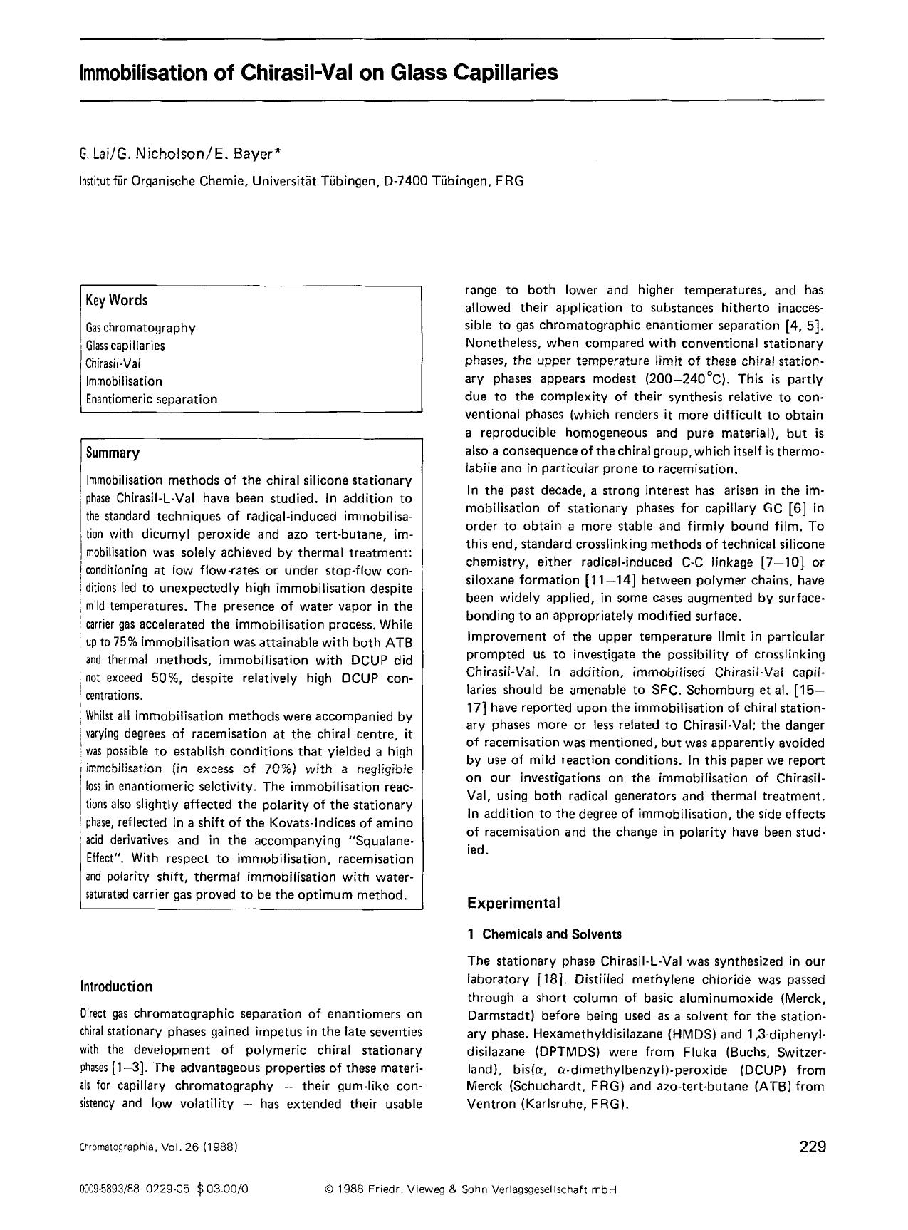 Immobilisation of Chirasil-Val on glass capillaries by Unknown