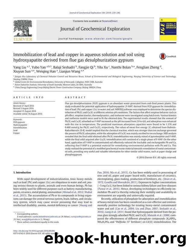 Immobilization of lead and copper in aqueous solution and soil using hydroxyapatite derived from flue gas desulphurization gypsum by unknow