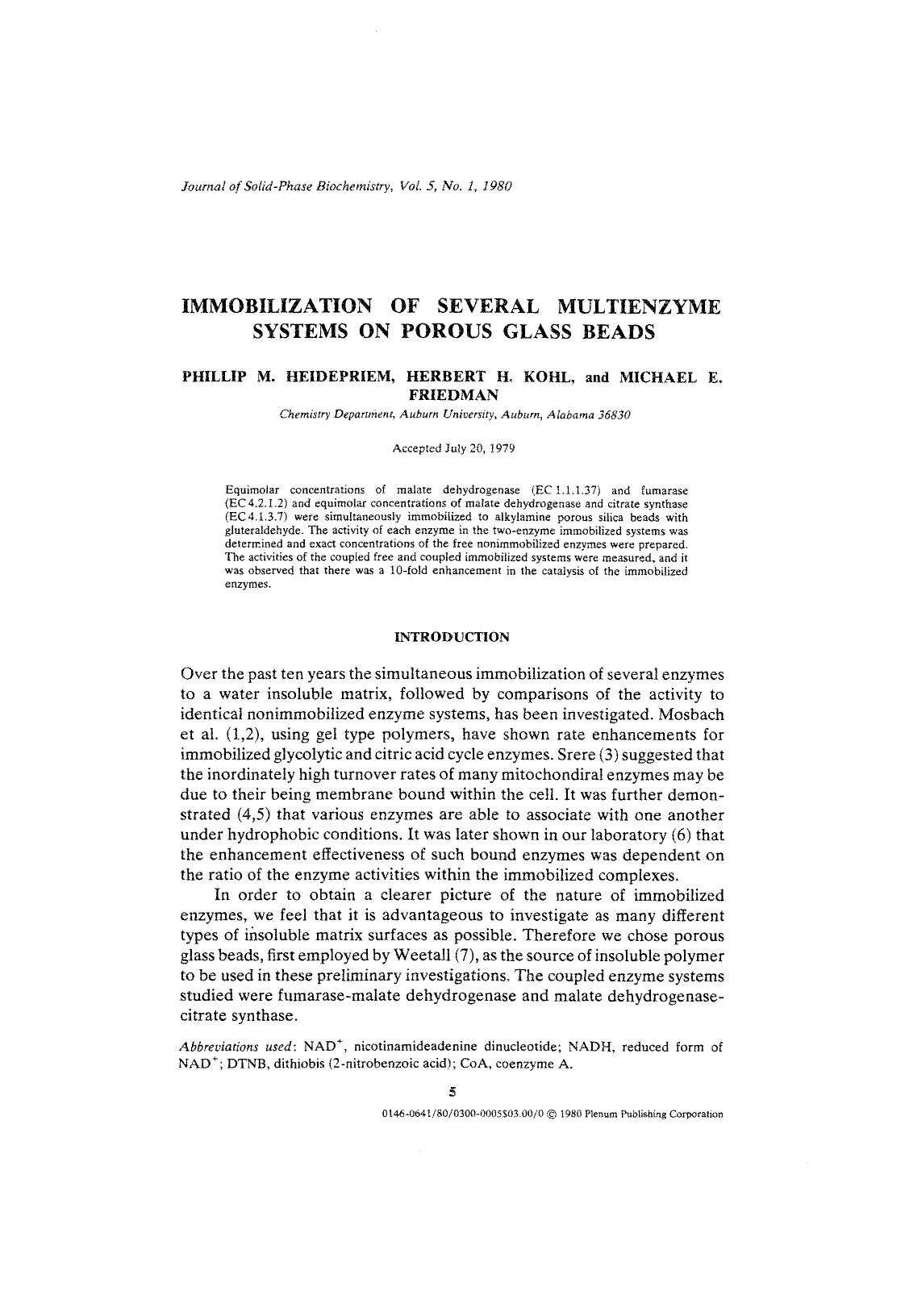 Immobilization of several multienzyme systems on porous glass beads by Unknown