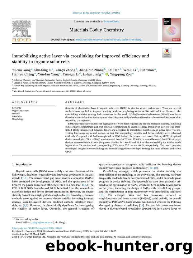 Immobilizing active layer via crosslinking for improved efficiency and stability in organic solar cells by unknow