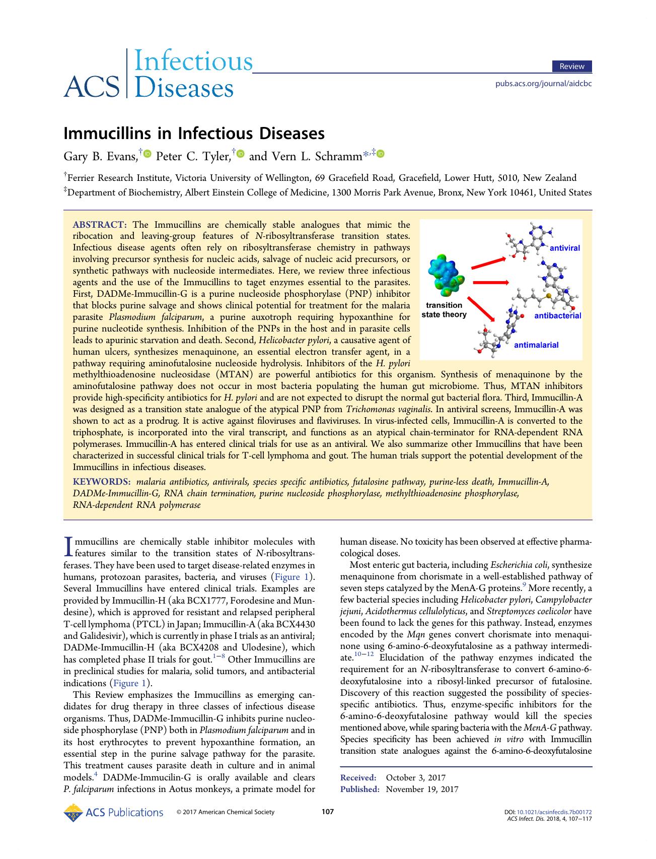 Immucillins in Infectious Diseases by Gary B. Evans Peter C. Tyler and Vern L. Schramm