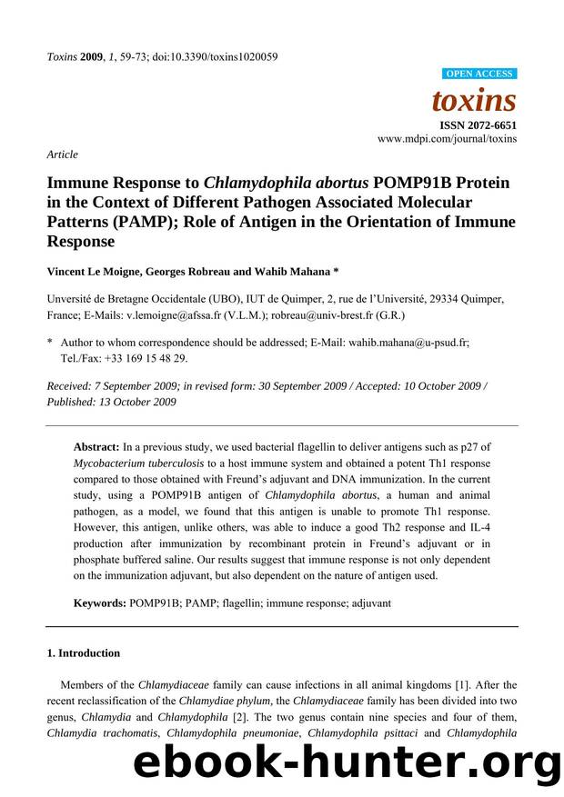 Immune Response to Chlamydophila abortus POMP91B Protein in the Context of Different Pathogen Associated Molecular Patterns (PAMP); Role of Antigen in the Orientation of Immune Response by Vincent Le Moigne & Georges Robreau & Wahib Mahana