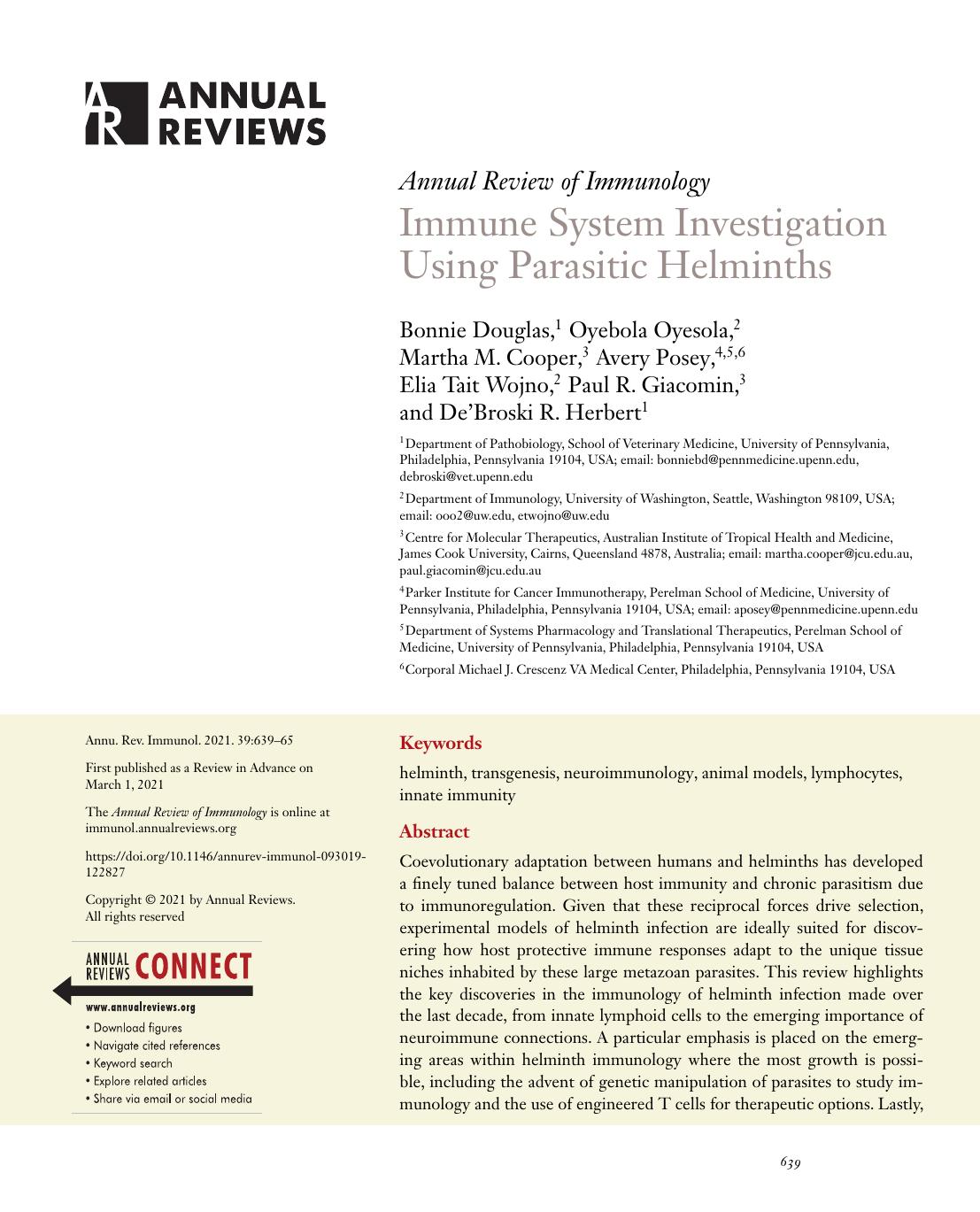 Immune System Investigation Using Parasitic Helminths by unknow