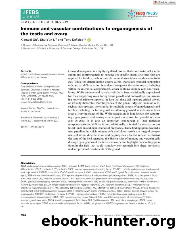 Immune and vascular contributions to organogenesis of the testis and ovary by Unknown