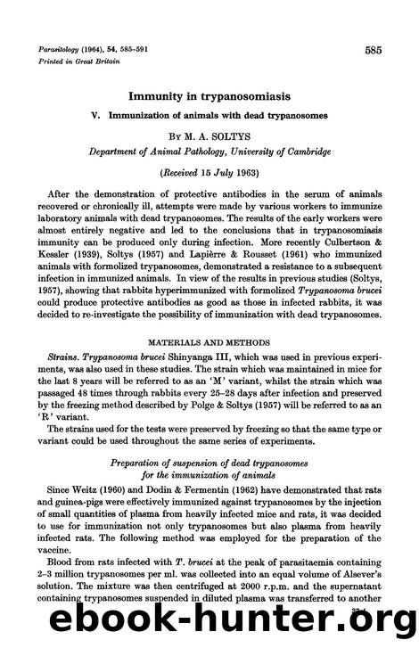 Immunity in trypanosomiasis by M. A. Soltys