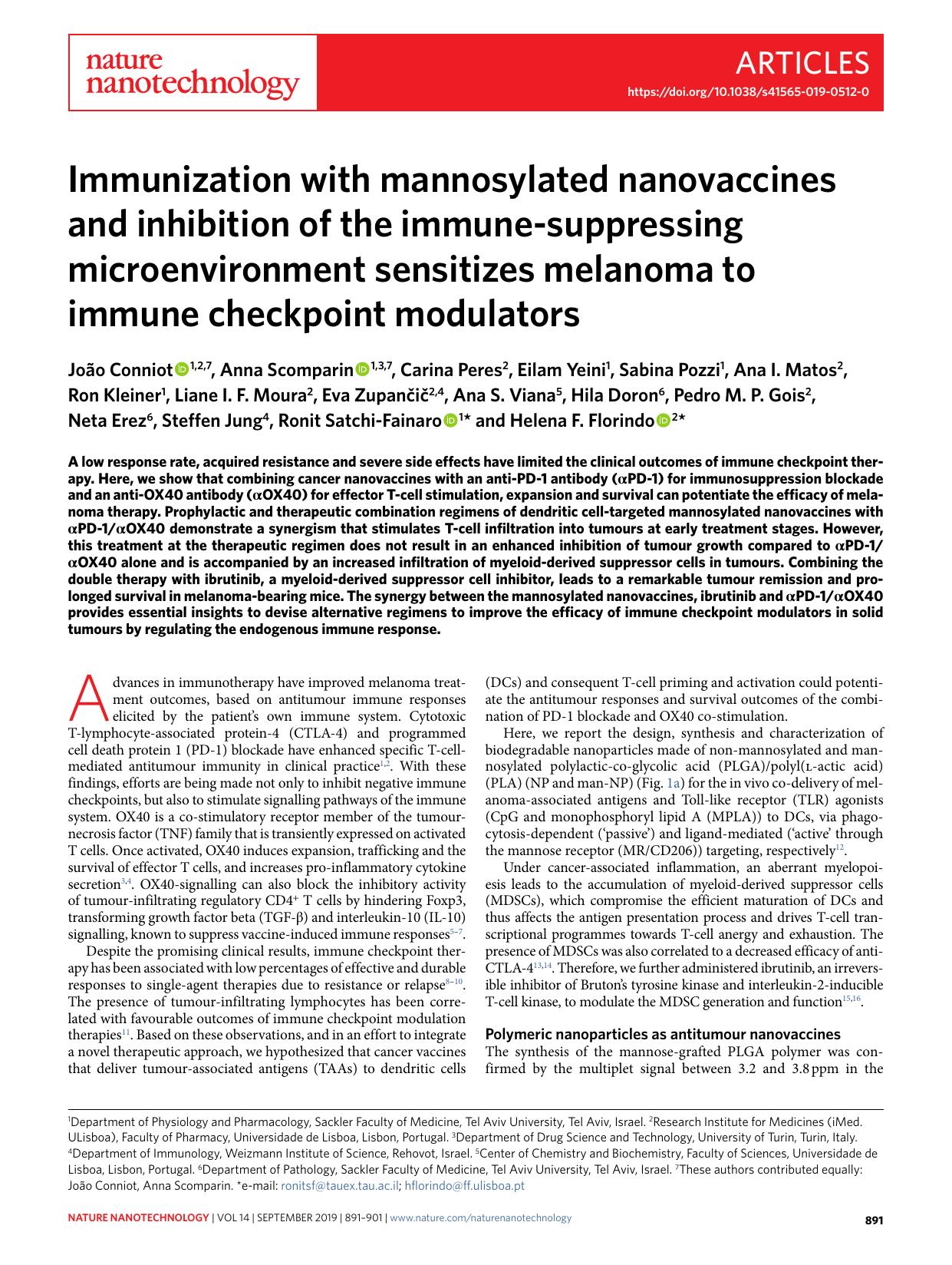 Immunization with mannosylated nanovaccines and inhibition of the immune-suppressing microenvironment sensitizes melanoma to immune checkpoint modulators by unknow