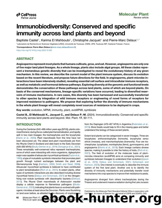 Immunobiodiversity: Conserved and specific immunity across land plants and beyond by Baptiste Castel & Karima El Mahboubi & Christophe Jacquet & Pierre-Marc Delaux