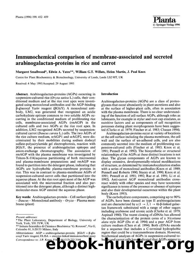 Immunochemical comparison of membrane-associated and secreted arabinogalactan-proteins in rice and carrot by Unknown