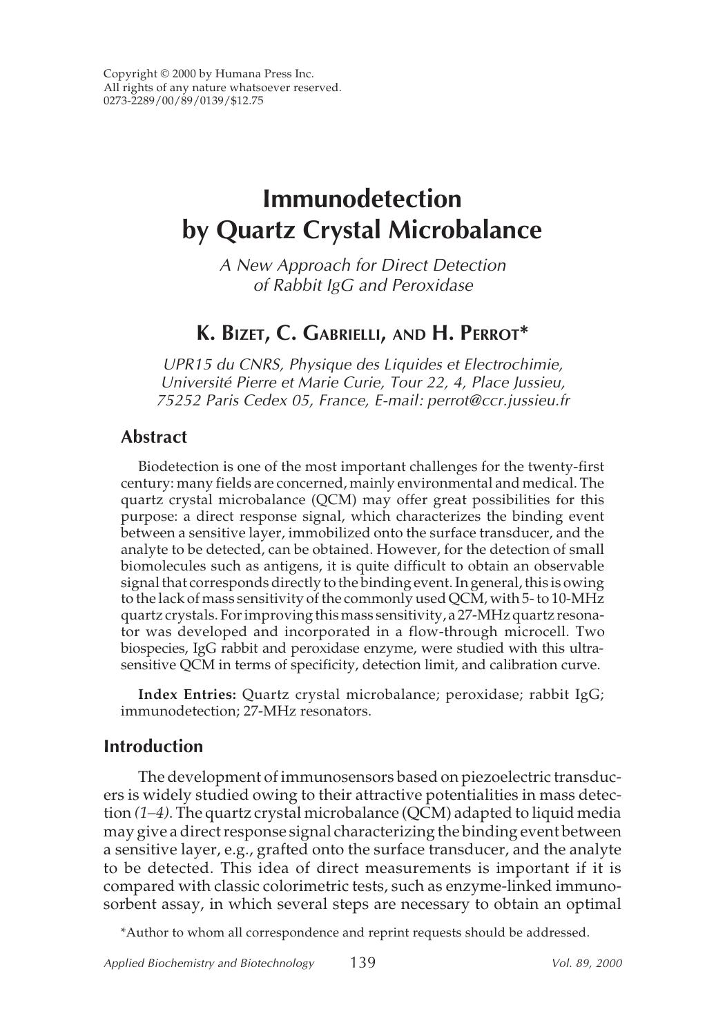 Immunodetection by quartz crystal microbalance by Unknown