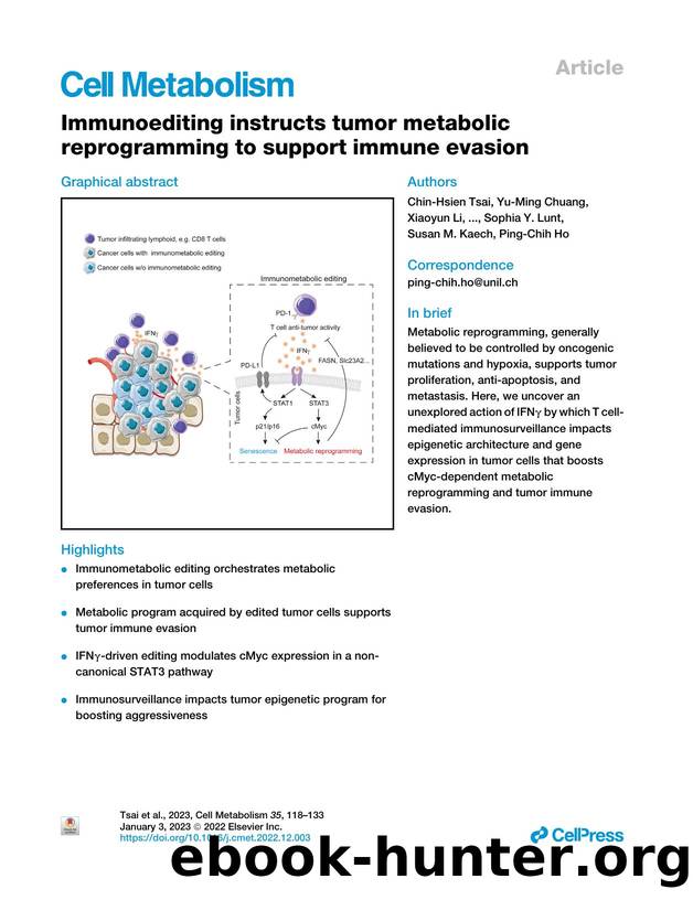 Immunoediting instructs tumor metabolic reprogramming to support immune evasion by unknow