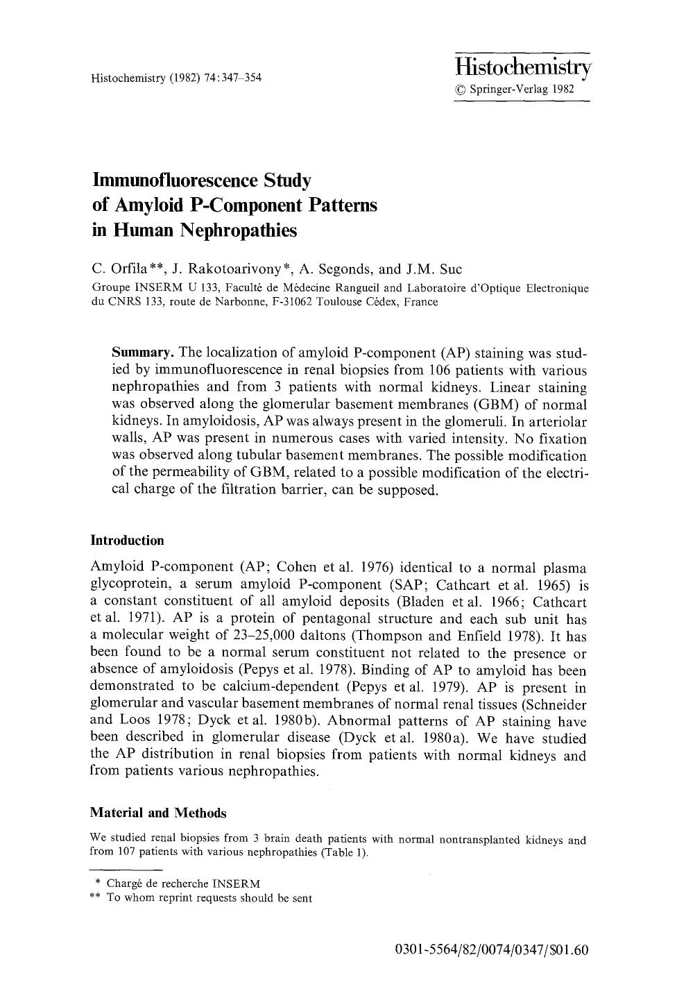 Immunofluorescence study of amyloid P-component patterns in human nephropathies by Unknown