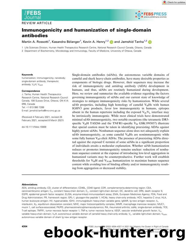 Immunogenicity and humanization of singleâdomain antibodies by Unknown