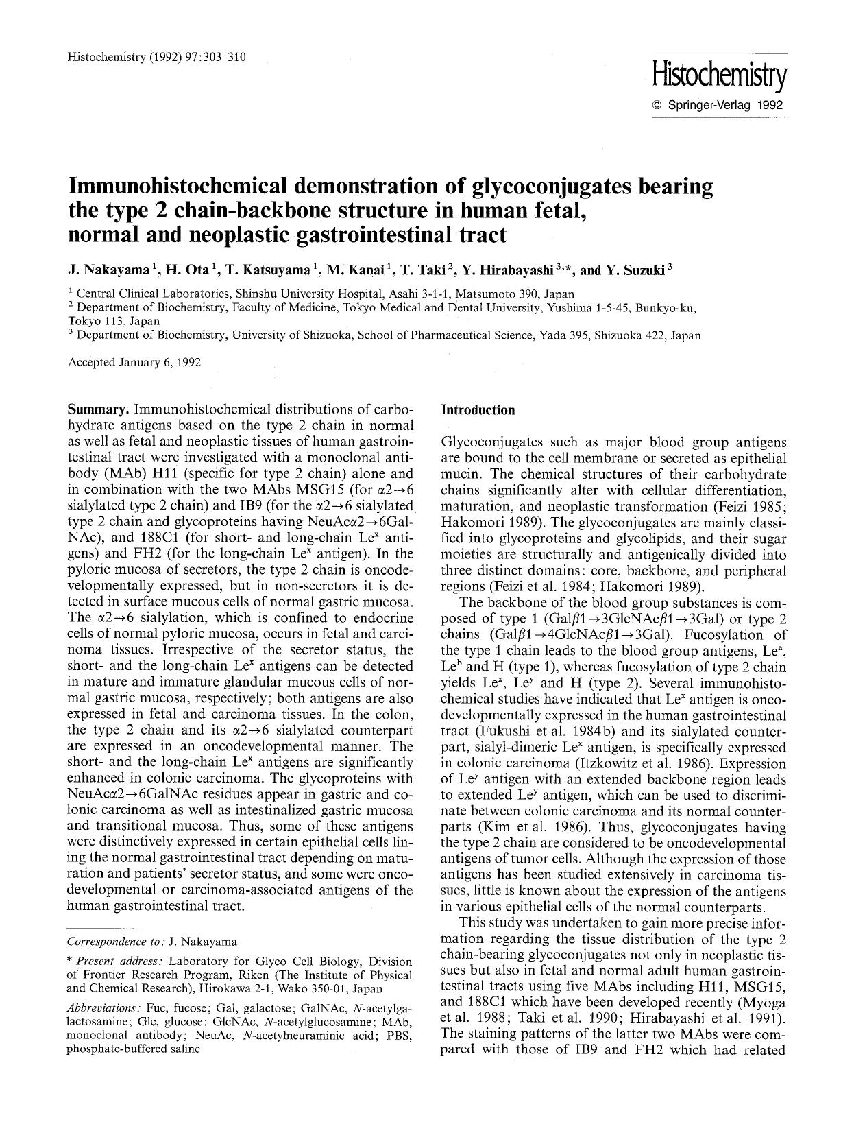 Immunohistochemical demonstration of glycoconjugates bearing the type 2 chain-backbone structure in human fetal, normal and neoplastic gastrointestinal tract by Unknown
