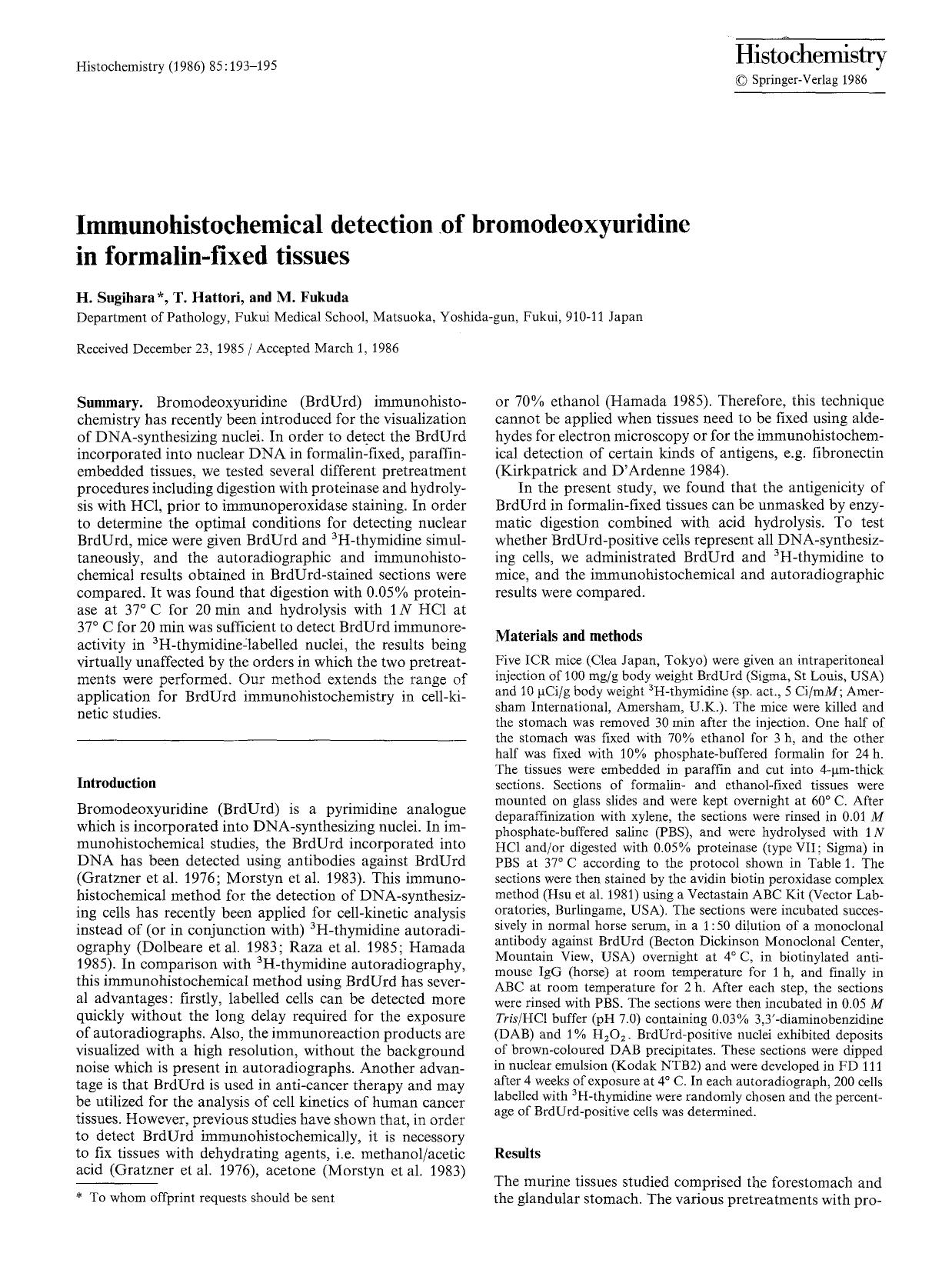 Immunohistochemical detection of bromodeoxyuridine in formalin-fixed tissues by Unknown