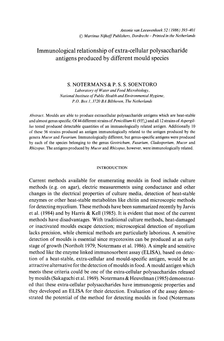 Immunological relationship of extra-cellular polysaccharide antigens produced by different mould species by Unknown