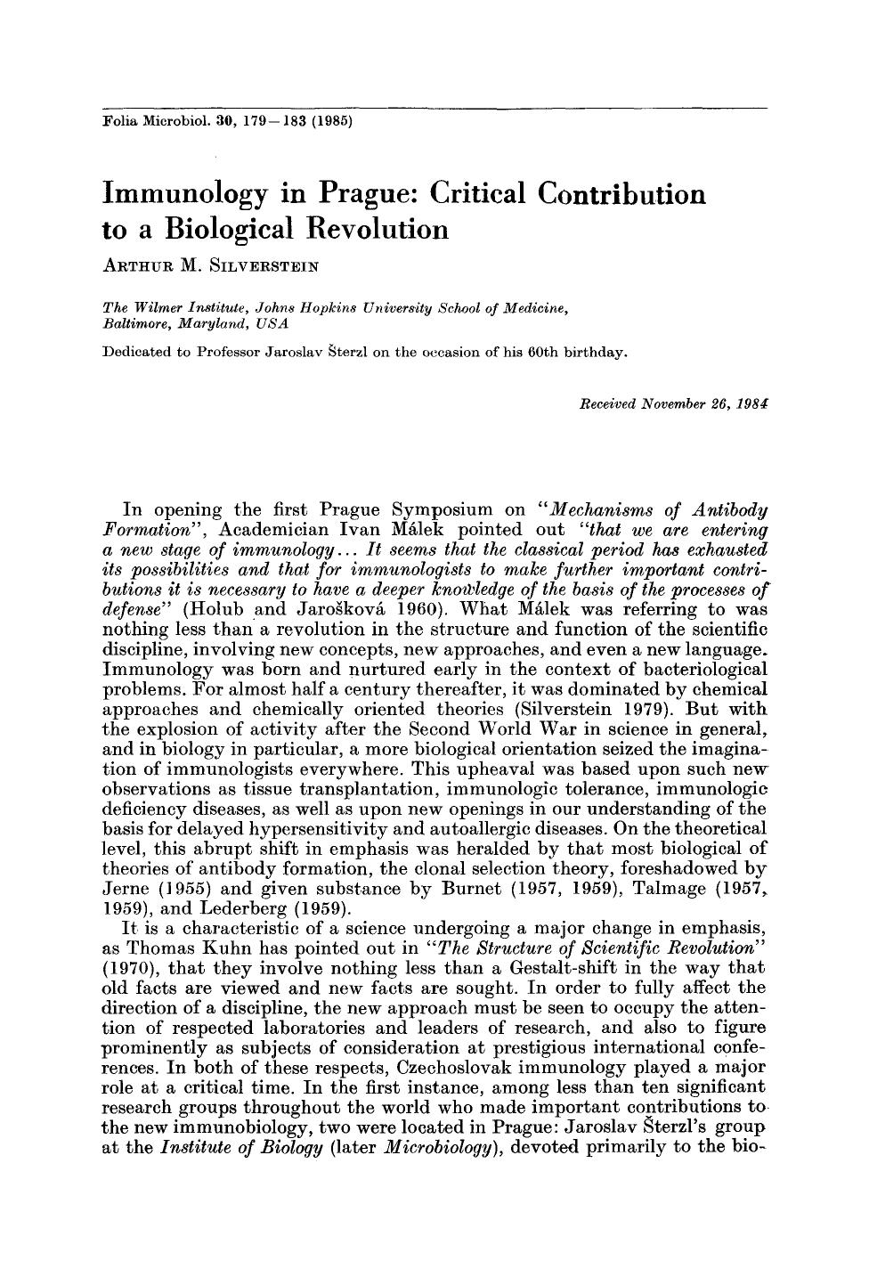Immunology in Prague: Critical contribution to a biological revolution by Unknown
