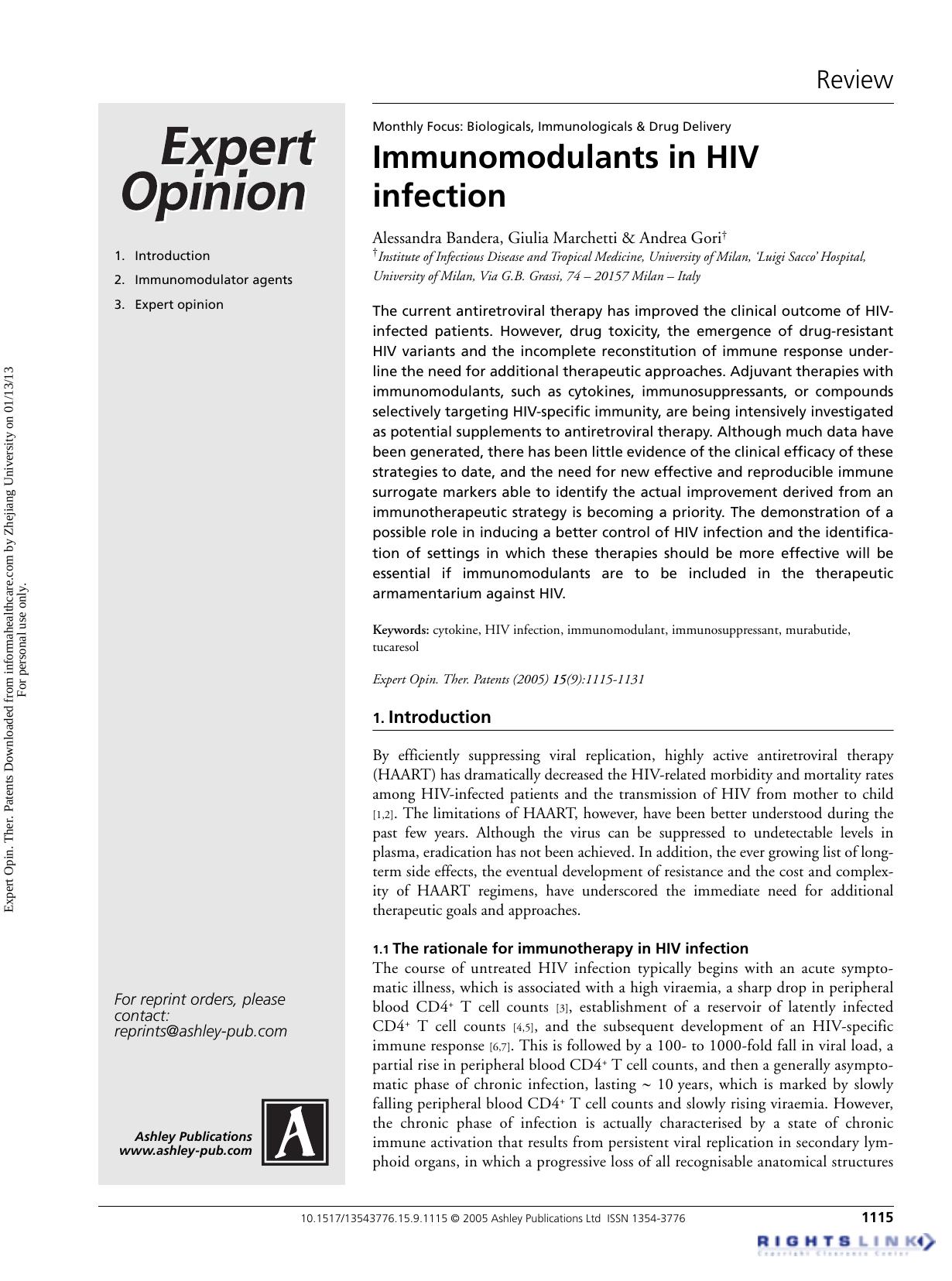 Immunomodulants in HIV infection by Alessandra Bandera Giulia Marchetti & Andrea Gori