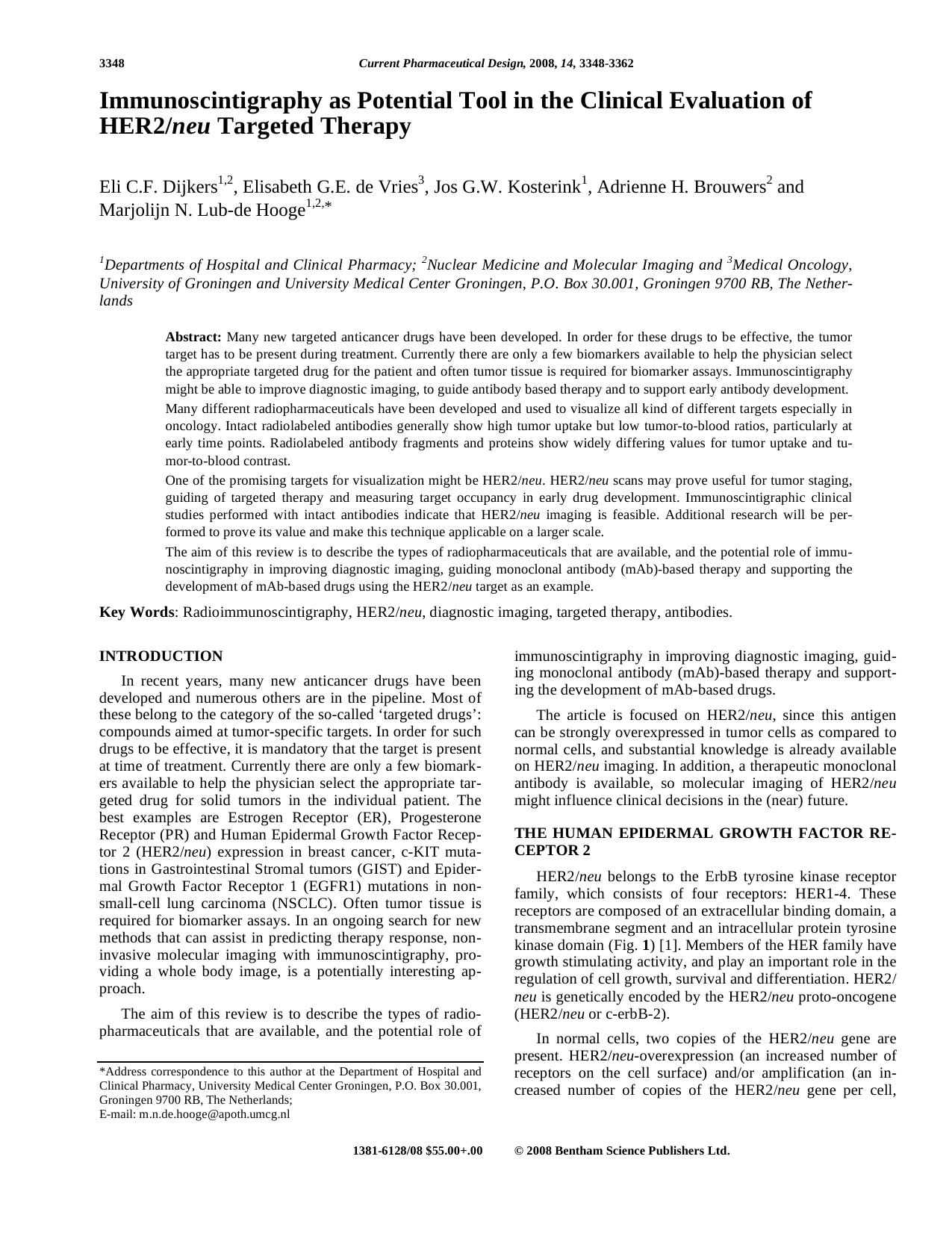 Immunoscintigraphy as Potential Tool in the Clinical Evaluation of HER2neu Targeted Therapy by unknow