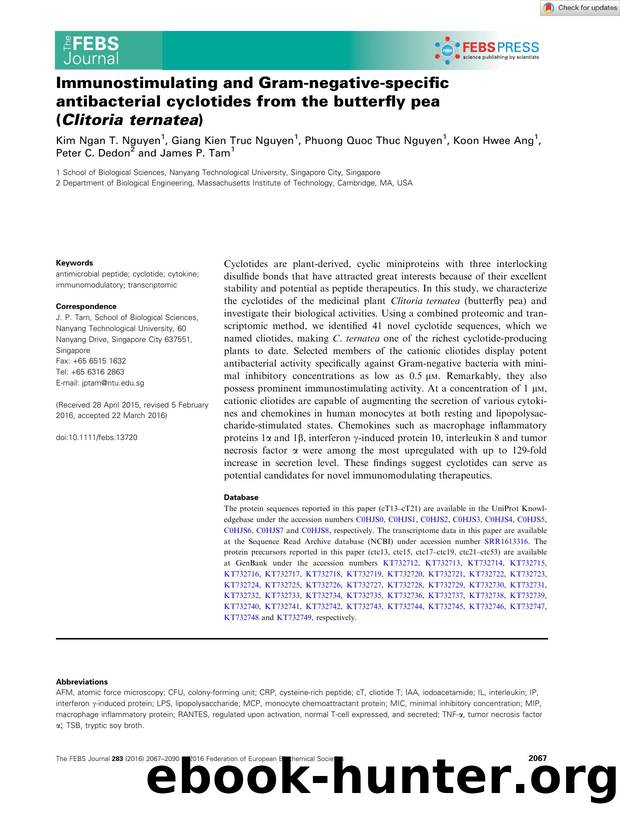 Immunostimulating and Gramânegativeâspecific antibacterial cyclotides from the butterfly pea (Clitoria ternatea) by Unknown