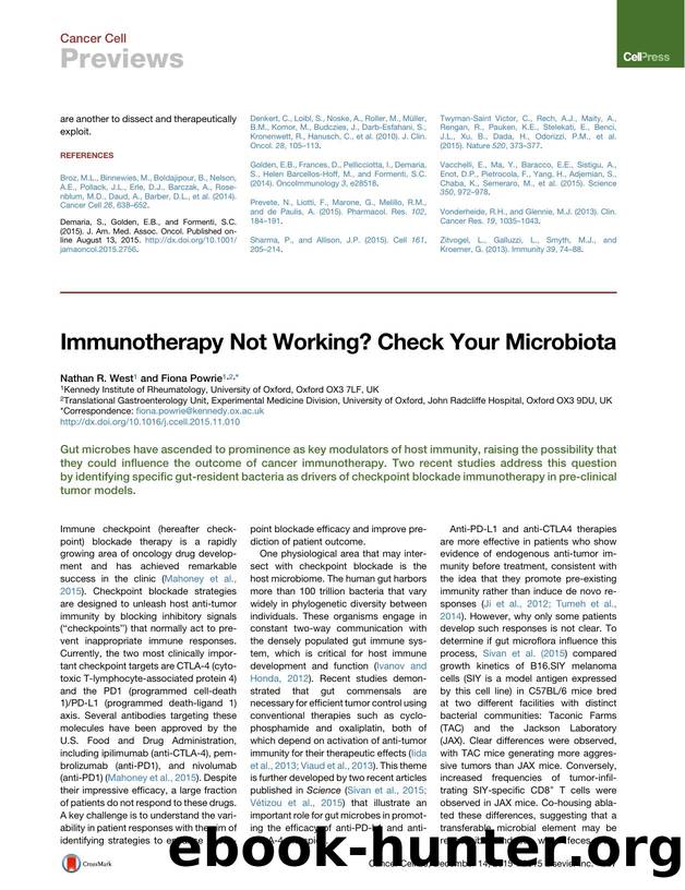 Immunotherapy Not Working? Check Your Microbiota by Nathan R. West & Fiona Powrie