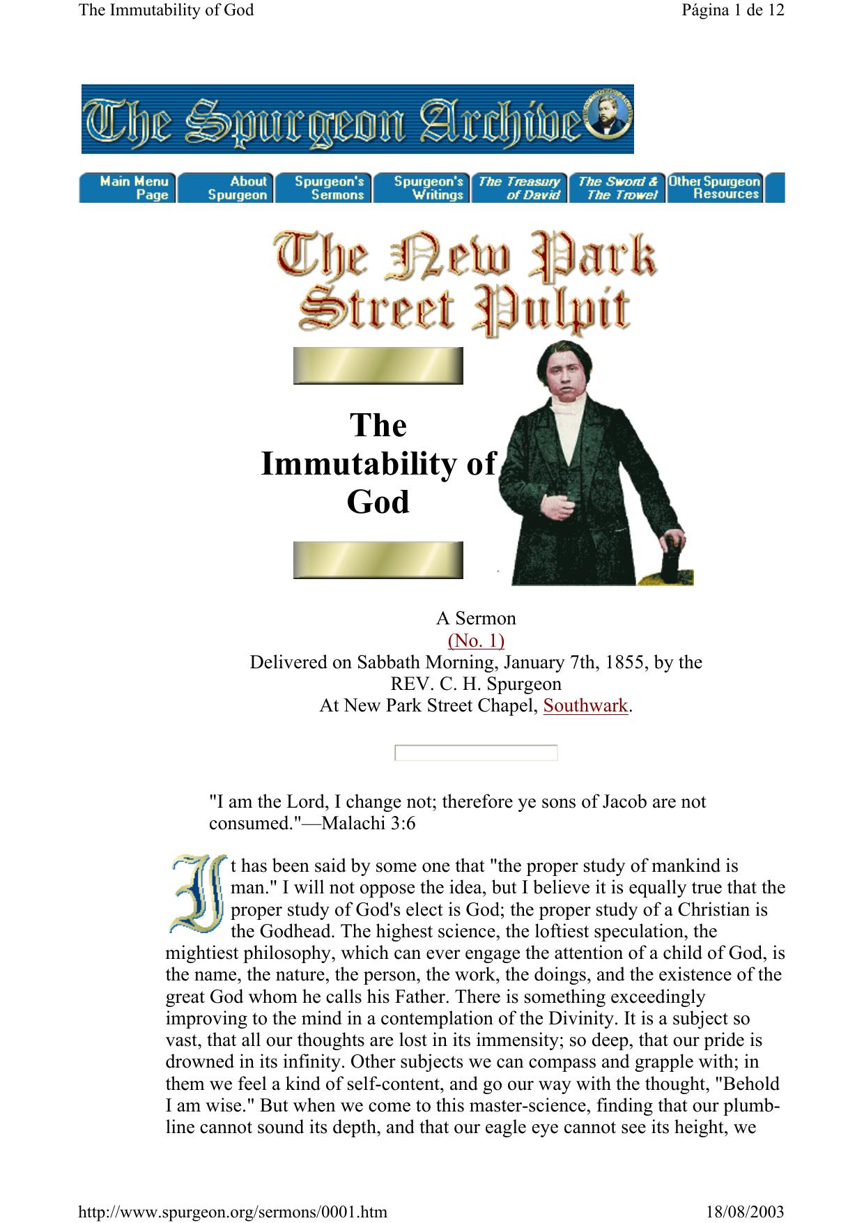 Immutability of God - Spurgeon by David