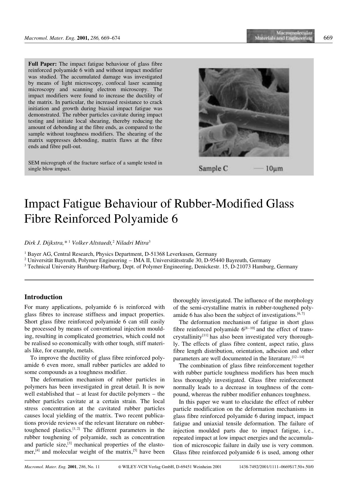 Impact Fatigue Behaviour of Rubber-Modified Glass Fibre Reinforced Polyamide 6 by Unknown