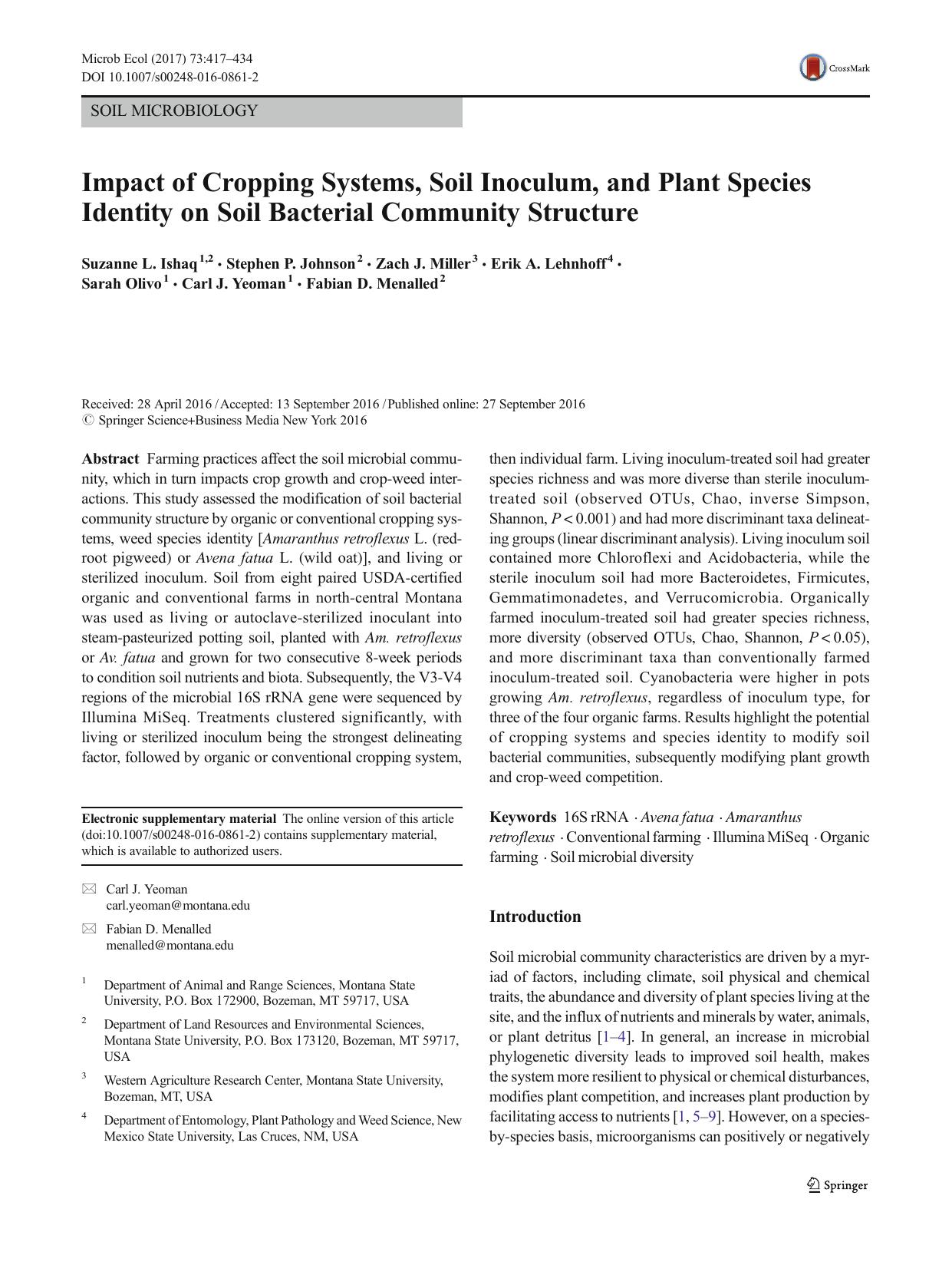 Impact of Cropping Systems, Soil Inoculum, and Plant Species Identity on Soil Bacterial Community Structure by unknow