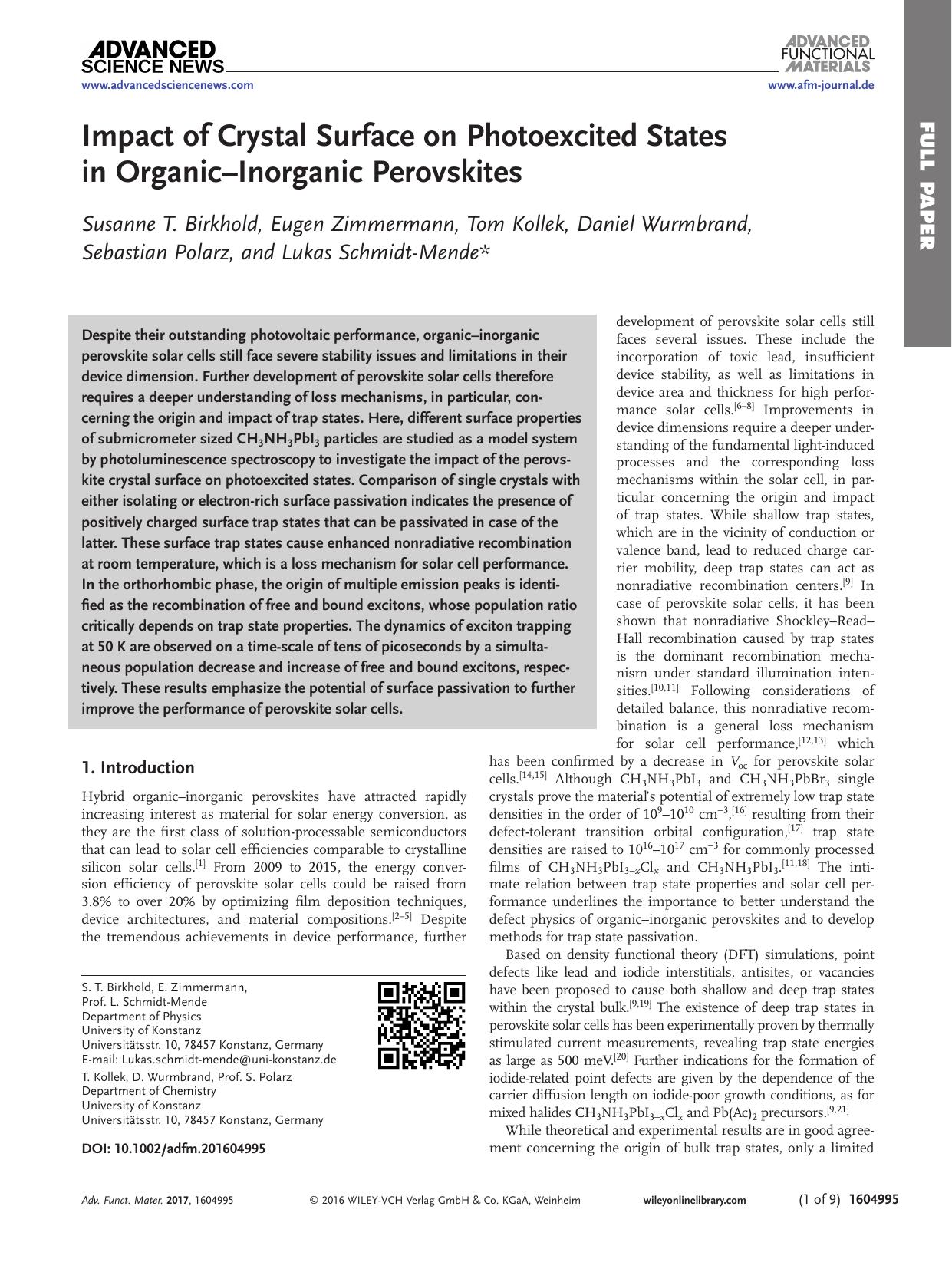 Impact of Crystal Surface on Photoexcited States in Organic–Inorganic Perovskites by Unknown