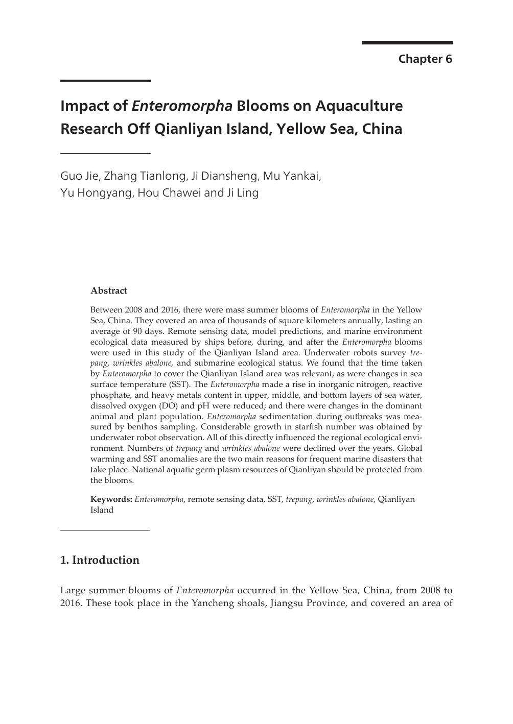 Impact of Enteromorpha Blooms on Aquaculture Research Off Qianliyan Island, Yellow Sea, China by Guo Jie Zhang Tianlong Ji Diansheng Mu Yankai Yu Hongyang Hou Chawei & Ji Ling