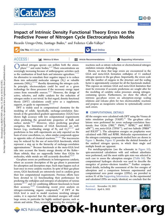 Impact of Intrinsic Density Functional Theory Errors on the Predictive Power of Nitrogen Cycle Electrocatalysis Models by Ricardo Urrego-Ortiz Santiago Builes & Federico Calle-Vallejo