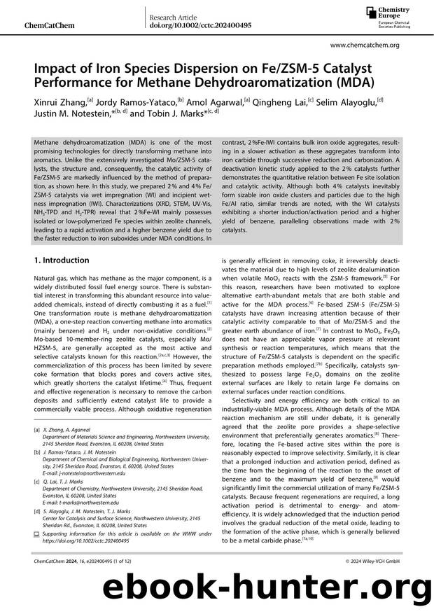 Impact of Iron Species Dispersion on FeZSMâ5 Catalyst Performance for Methane Dehydroaromatization (MDA) by Unknown