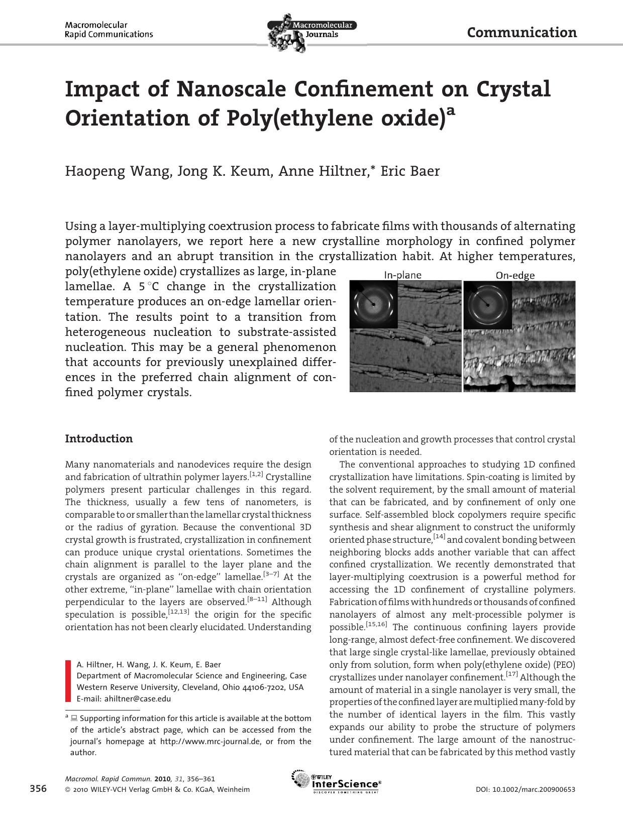 Impact of Nanoscale Confinement on Crystal Orientation of Poly(ethylene oxide) by Unknown