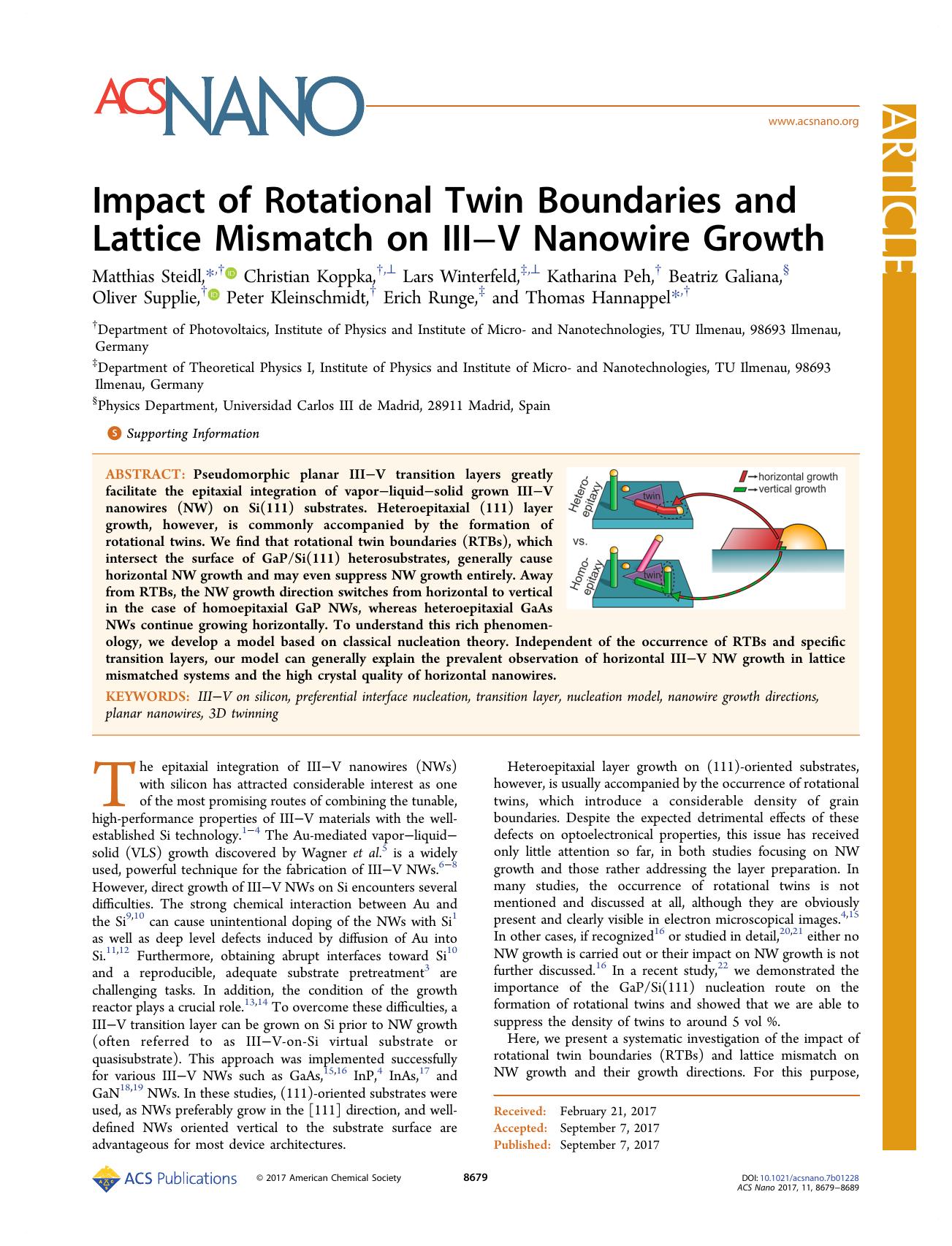 Impact of Rotational Twin Boundaries and Lattice Mismatch on IIIâV Nanowire Growth by unknow