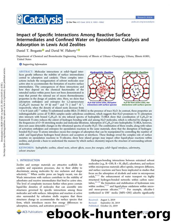 Impact of Specific Interactions Among Reactive Surface Intermediates and Confined Water on Epoxidation Catalysis and Adsorption in Lewis Acid Zeolites by Daniel T. Bregante & David W. Flaherty