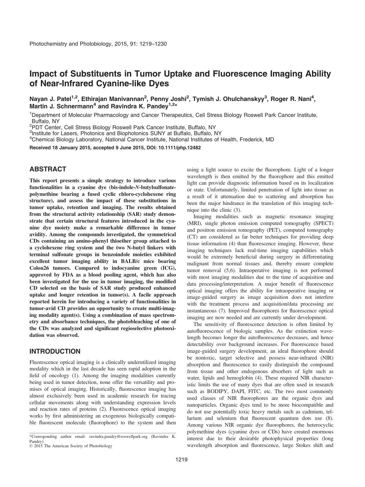 Impact of Substituents in Tumor Uptake and Fluorescence Imaging Ability of Near&#x2010;Infrared Cyanine&#x2010;like Dyes by Unknown