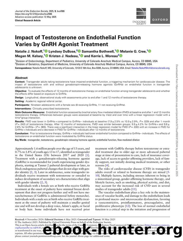 Impact of Testosterone on Endothelial Function Varies by GnRH Agonist Treatment by unknow