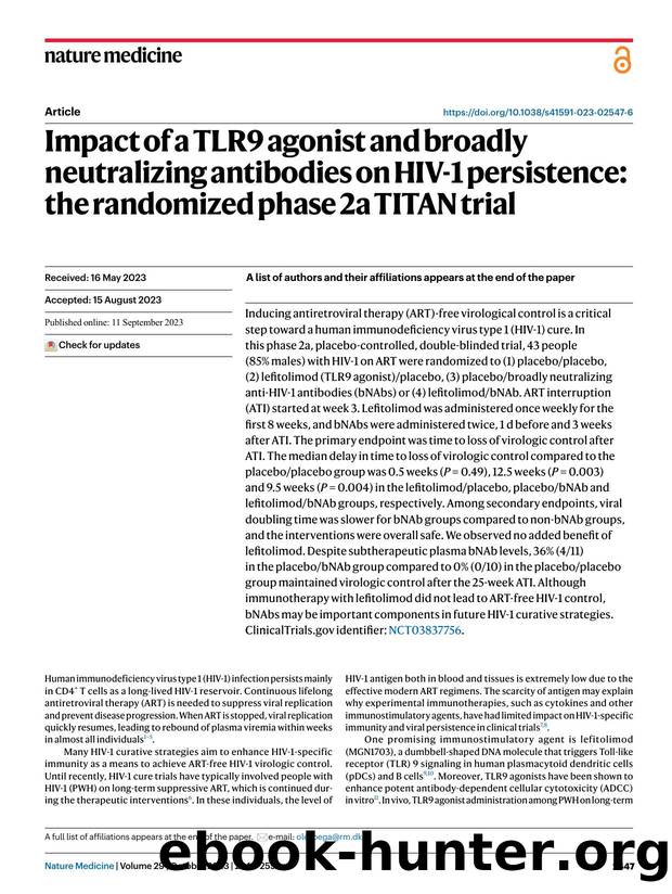 Impact of a TLR9 agonist and broadly neutralizing antibodies on HIV-1 persistence: the randomized phase 2a TITAN trial by unknow