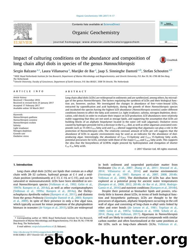 Impact of culturing conditions on the abundance and composition of long chain alkyl diols in species of the genus Nannochloropsis by Sergio Balzano & Laura Villanueva & Marijke de Bar & Jaap S. Sinninghe Damsté & Stefan Schouten