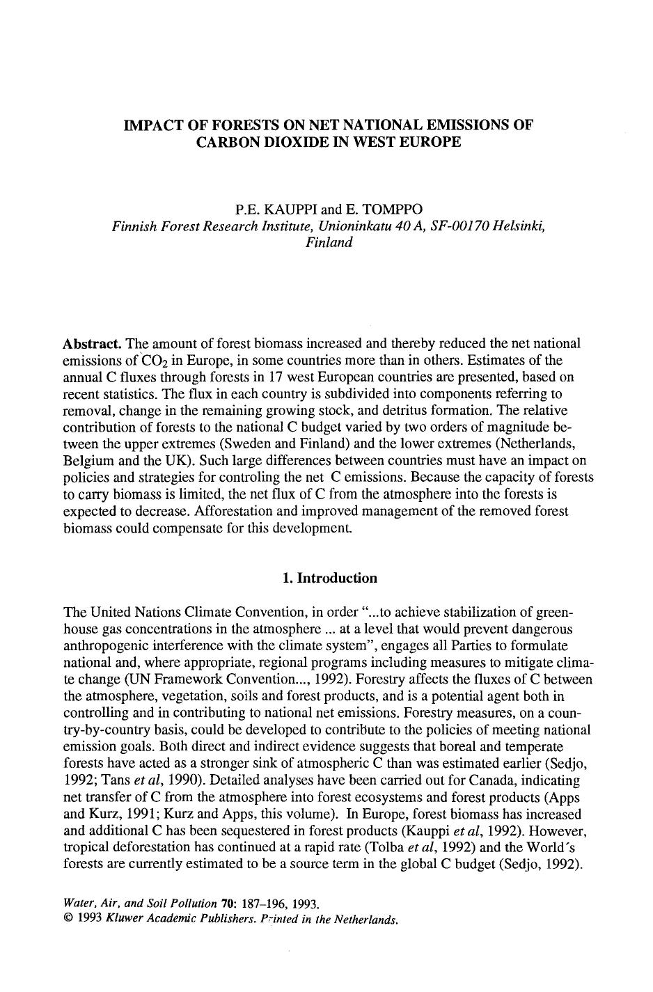Impact of forests on net national emissions of carbon dioxide in west Europe by Unknown