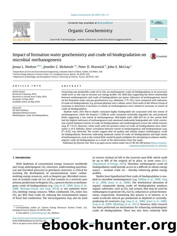 Impact of formation water geochemistry and crude oil biodegradation on microbial methanogenesis by Jenna L. Shelton & Jennifer C. McIntosh & Peter D. Warwick & John E. McCray