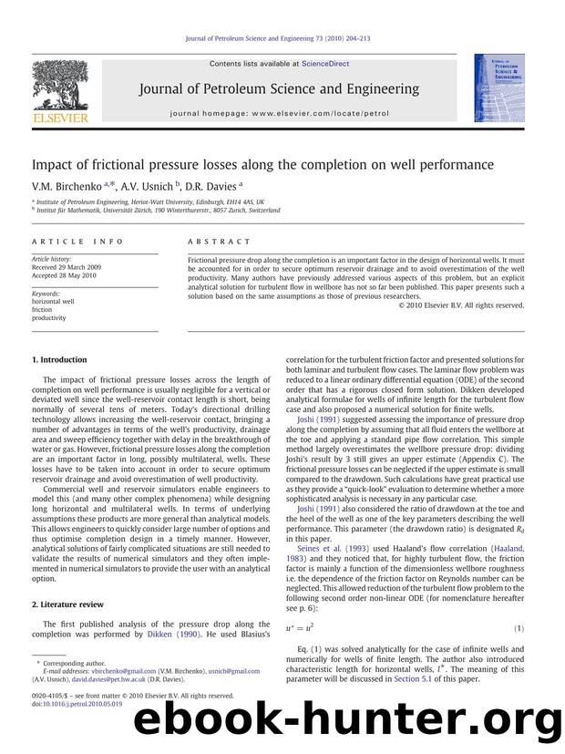 Impact of frictional pressure losses along the completion on well performance by V.M. Birchenko & A.V. Usnich & D.R. Davies