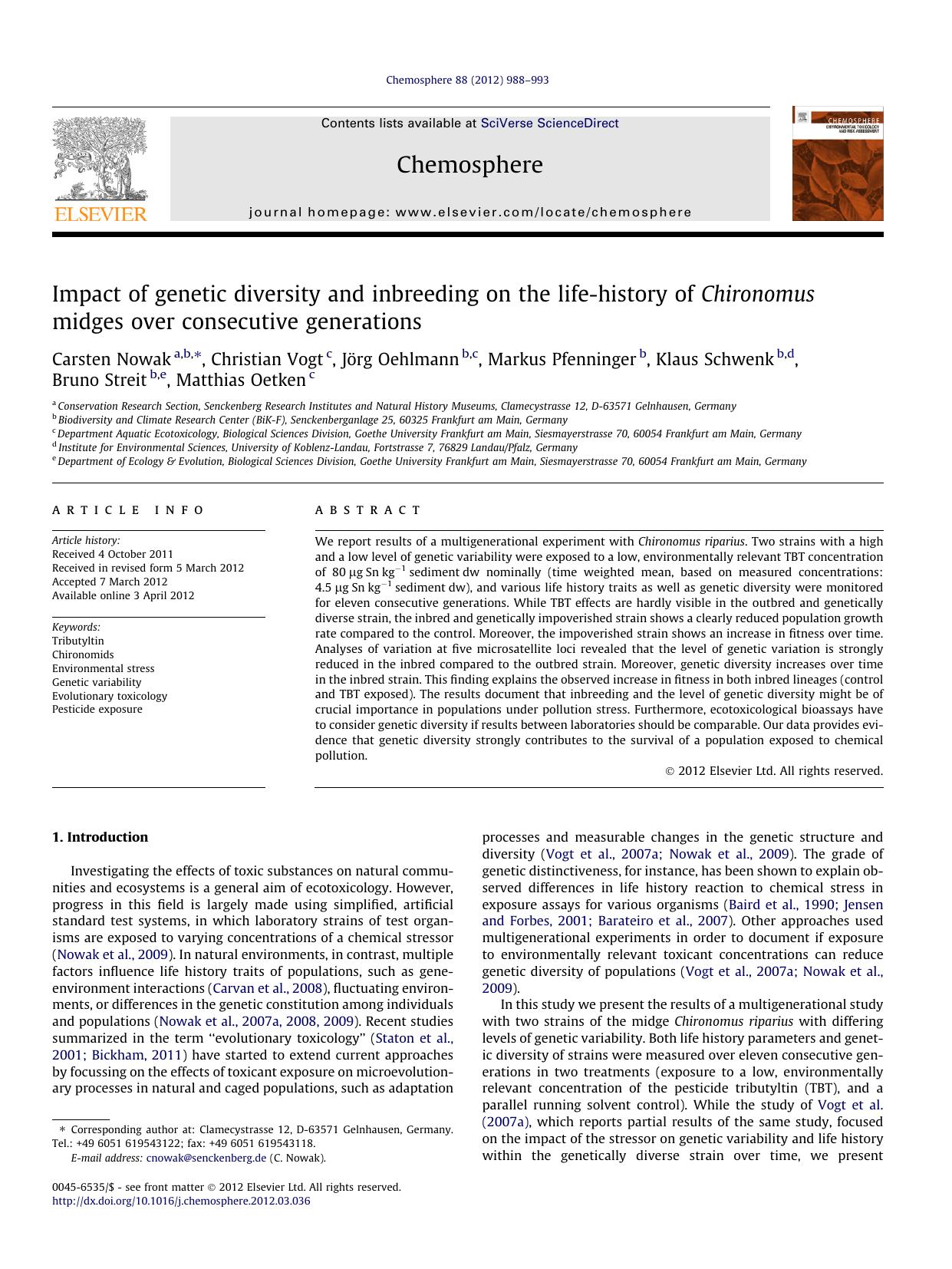 Impact of genetic diversity and inbreeding on the life-history of Chironomus midges over consecutive generations by unknow