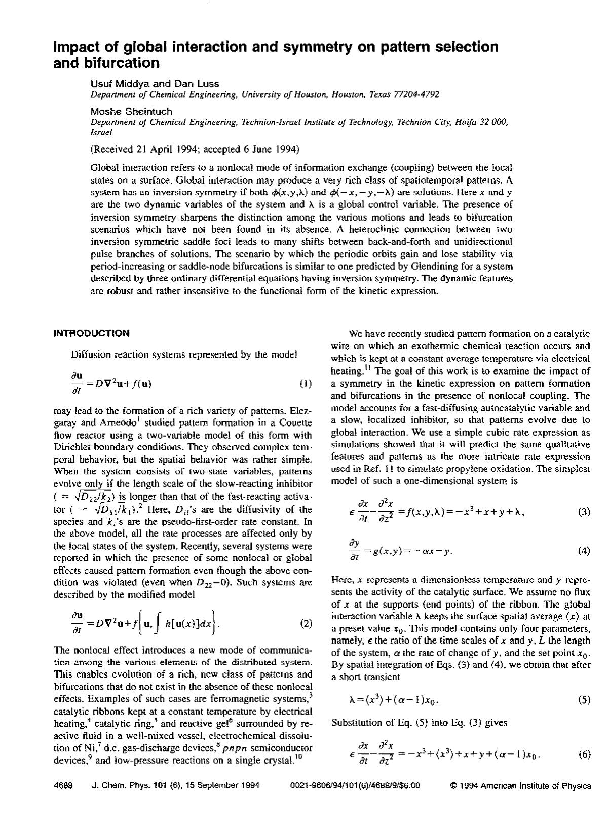 Impact of global interaction and symmetry on pattern selection and bifurcation by Usuf Middya; Dan Luss; Moshe Sheintuch