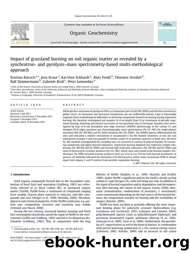Impact of grassland burning on soil organic matter as revealed by a synchrotron- and pyrolysisÃ¢â¬âmass spectrometry-based multi-methodological approach by unknow